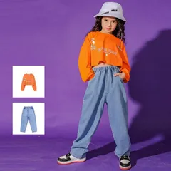 ジャズダンス キッズ ダンス衣装 ヒップホップ 子供 デニムパンツ ダンストップス HIPHOP 演出服 長袖 ステージ衣装 練習着 おしゃれ zhulianj05zhulianj05