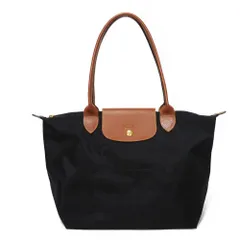 Longchamp ロンシャン ル プリアージュ M ロゴ エンボス ブラウン バイカラー 折り畳み ショルダーバッグ ホース ブラック トートバッグ 2605