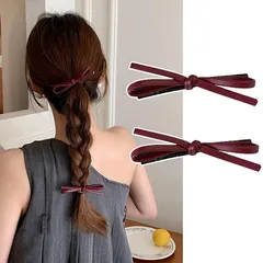 【新品】 Natunofu ヘアクリップ おしゃれ 大人 ヘアピン PUレザー リボン 前髪 髪留め クリップ 可愛い 跡がつかない ヘア ピン 2本セット PUレザー 蝶結び リボン 韓国風 優雅 エレガント hair clip 髪クリップ 上品 (レッド)