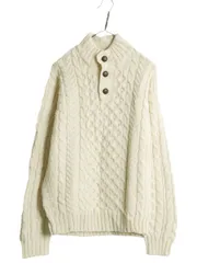 【お得なクーポン配布中!】 アイルランド製 エルエルビーン フィッシャーマン ウール ニット セーター メンズ S / 古着 LLビーン アラン ハイネック LLBEAN ケーブル