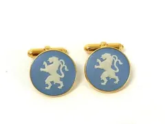 ■美品■ WEDGWOOD ウェッジウッド ライオンモチーフ カフリンクス カフスボタン アクセサリー ビジネス ライトブルー系 DK6508のサムネイル