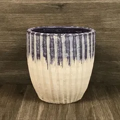 【新品】直径24cm 縦縞 青紫×白 ツートン 丸 深型 おしゃれ 植木鉢 S 7リットル