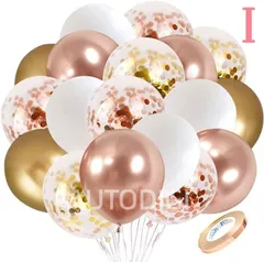 【 60個セット】 送料無料 バルーン 風船 大量 リボン付き 風船チェーン付き 紙吹雪 デコレーション お祝い お祭り 飾り付け 誕生日 結婚式 パーティー クリスマス 二次会 記念日 ゴールド ローズゴールド ホワイト 白 AU093I