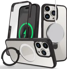 スマホケース iPhone13 iPhone14 ケース MagSafe対応 スタンド クリア ブラック 両面カバー シンプル アイフォン シンプル