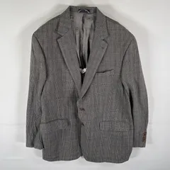 古着 ラルフローレン RALPH LAUREN テーラードジャケット グレンチェック柄 袖口裏ストライプ ブレザー スーツ 44R  グレー メンズ