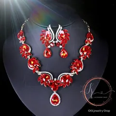 ルビーレッドブリリアンス ジュエリーセットネックレスピアス きらきら高見え