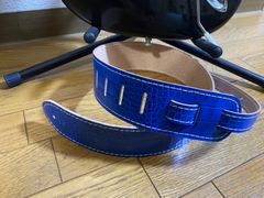 革ギターストラップ　クロコ型押し　ブルー　日本製