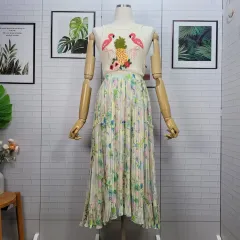 The HANDSOME O'2nd(オッズセカンド) シフォン フラワー プリーツ ロング スカート 55 66 サイズ