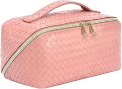 Edenショップ onecolor leaf 化粧ポーチ レディース 大容量 コスメ メイク バッグ 化粧品 アクセサリー 旅行 持ち運び トラベル シンプル おしゃれ 収納(ピンク)