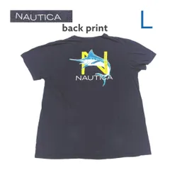 古着ノーティカNAUTICAプリントTシャツ半袖Ｌネイビー   swh0286