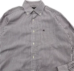 BURBERRY ☆ エンジ ホワイト ストライプ 長袖 ボタンダウン シャツ M 紳士 ビジネス オフィス スタイル 人気 バーバリー ロンドン■FA256