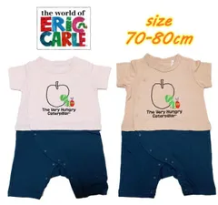 はらぺこあおむし ベビー服 半袖 りんご柄 刺繍 カバーオール ボディオール エリック・カール 赤ちゃん ギフト お誕生日 お祝い 出産祝い プレゼント(SH4457)