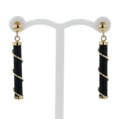 K18YG イエローゴールド ピアス オニキス スティック バー ロープ 巻き付き シンプル デザイン【新品仕上済】【zz】【中古】