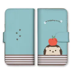 iPhone12 Pro Max ケース 手帳型 アイフォン12 プロマックス スマホケース 携帯ケース ハリネズミ はりねずみ 針鼠 りんご リンゴ 可愛い かわいい ペット おしゃれ ベージュ 水色  スマホカバー カラー06