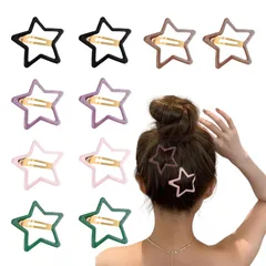 【新着商品】メタル ヘアアクセサリー レディース Y2K カラーピン 中空星型ヘアピン 髪飾り 10個セット アレンジピン パッチンピン 前髪 ヘアクリップ 髪留め