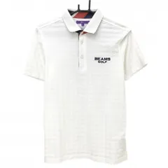 【超美品】ビームスゴルフ 半袖ポロシャツ 白 千鳥格子織生地 襟裏斜めボーダー  メンズ M ゴルフウェア BEAMS GOLF