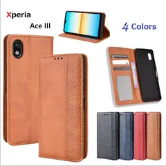 SONY Xperia Ace III SO-53C/SOG08用 本革風 高級PUレザー TPU 手帳型 保護ケース スタンド機能 マグネット付 カード入れ付　(ブラック、ネイビー、ブラウン、レッド)４カラー選択