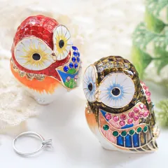 331 フクロウA （不苦労） 縁起物 クリスタルジュエリーボックス 手作り おふくろう 母の日ギフト 誕生日プレゼント 梟 置き物 インテリア キラキラ小物入れ 東京銀座PICALS 東京銀座ピカルス ピィアース