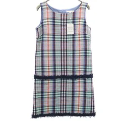PROPORTION BODY DRESSING プロポーションボディドレッシング チェック柄 ノースリーブ ツイード ワンピース 3 ライムグリーン×ネイビー タグ付き レディース 古着