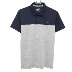 【超美品】プーマ 半袖ポロシャツ ネイビー×グレー バイカラー ロゴ刺しゅう メンズ M ゴルフウェア PUMA
