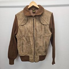 Handsoff レザー ニット ブルゾン ブラウン S ヴィンテージ メンズ 古着 M-C-433