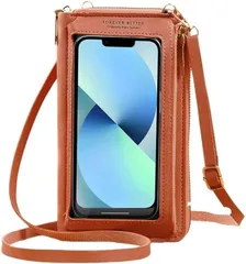 ALVEIN 母の日 スマホポーチ スマホショルダー 長財布 ウォレット ポシェット 透明 充電口付き 充電したまま スマホ操作 タッチパネル対応( ブラウン)