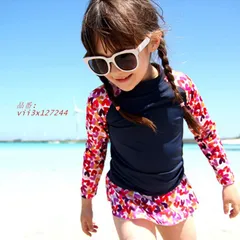 キッズ 水着 女の子 長袖 セパレート ラッシュガード 2点セット 紫外線対策 子供用 ジュニア 子ども 日焼け止め 花柄 スカート フリル  vii3x127244