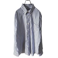 NAUTICA ノーティカ TAILORED FIT メンズ XLサイズ マルチストライプ 長袖ボタンダウンシャツ WRINKLE RESISTANT 刺繍ロゴ入り胸ポケット付き