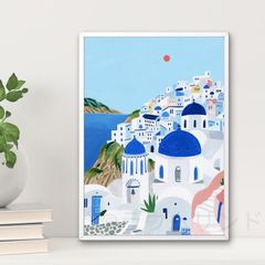サラデママ ギリシャ 風景 イラスト アート ポスター A4サイズ 21×30cm フレーム別売