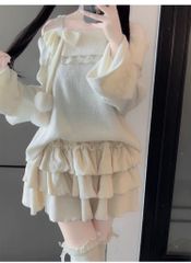 bunnylis リブニットレイヤードワンピ＆ショートパンツセット ベージュ