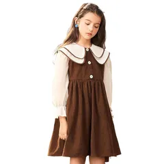 【新品】 [VIISEN] 女の子 長袖 入学式 卒業式 ワンピース キッズ 子供 子供服 ガールズ ワンピース フォーマル 普段着 カジュアル 通園 通学 発表会 洋服 学園風 結婚式 七五三 110-170CM (茶色, 140)