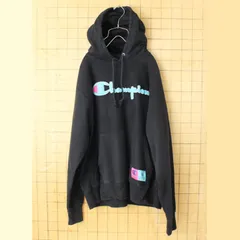 00s USA champion チャンピオン ロゴワッペン リバースウィーブスウェットパーカー フーディー ブラック メンズL アメリカ古着　082725aw51