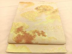 平和屋着物◎六通柄袋帯 唐織 孔雀更紗花文 銀糸 正絹 逸品
