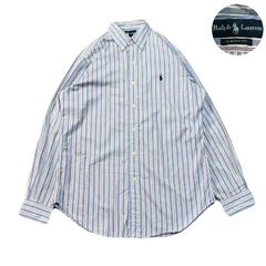 RalphLauren ラルフローレン ClassicFit BDシャツ ボタンダウン StripedShirt ストライプシャツ EmbroideredLogo 刺繍ロゴ Cotton コットン LightBlue ライトブルー 水色 L相当