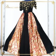 パーティドレス ワンピース 発表会 舞台衣装 ステージ 衣装 黒 ベロア レッド ゴールド 赤 金 高級感 ブラック系 ダンス Maek Cheung 発表会用 ドレス 高級 パーティ用衣装 フォーマルドレス レトロデザイン 豪華 華やか 大人用ドレス