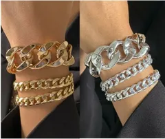 喜平チェーン ブレスレット 3本セット 極太 喜平 キヘイ チェーン メンズ レディース パンク ロック ダンス B系 ヒップホップ HIP HOP 金 銀 プラスチック パーティー プラチェーン