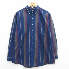 L/古着 長袖 シャツ メンズ 90s ボタンダウン 紺他 ネイビー ストライプ 24feb06 中古 トップス