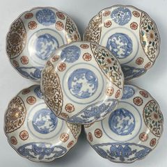 747 錦手　花　龍　古伊万里　伊万里焼　骨董　アンティーク　大膾皿　俊寛皿　5客セット