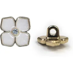 ラインストーン 花型ボタン 足つき 【ホワイト】 白 モチーフ ボタン 飾りボタン フラワー かわいい 5個入り 【11.5mm】  B-722