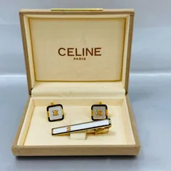 箱有 CELINE セリーヌ オニキス×マカダム柄 ネクタイピン カフスセット 未使用/保管品 CELINE セリーヌ カフス ネクタイピン セット