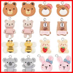 SUNNYCLUE　32個8種　動物　チャーム　ウサギ　ペンダント　ミツバチ　パーツ　コアラ　ピアス　うさぎ　イヤリング　熊　ネックレス　クマ　ブレスレット　兎　キーホルダー　どうぶつ　レジンパーツ　マカロン　ヴィンテージ　レジン　可愛い　アンチック　マカロン