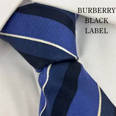 《美品》BURBERRY BLACK LABEL (バーバリーブラックレーベル)  シルクネクタイ 総柄 ストライプ ホースロゴ 青系 白
