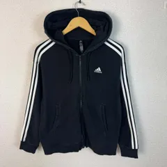 adidas アディダス ジップアップパーカー スリーストライプス ブラック Sサイズ レディース 古着 スポーツMIX