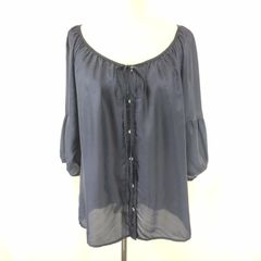 美品/USA製★velvet【ベルベット】 シルク100％/七分袖ブラウス 【レディースS/紺/navy】シースルー/Tops/Blouse◆BJ004-h