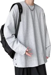 Fasshonrida ロングtシャツ メンズ 無地 長袖tシャツ カジュアル シンプル トップス オシャレ( #35：杢グレー,  2XL)