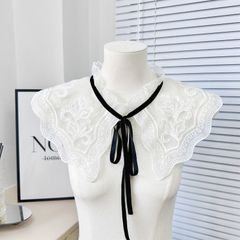 つけ襟 刺繍入り 黒リボン ボタニカル柄 オーガンジー スパンコール セーラーカラー ヴィンテージ クラシック