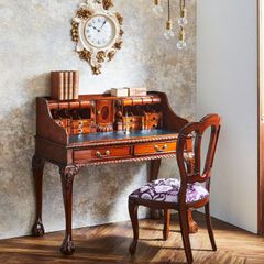 Immediate delivery available. High-quality mahogany furniture. Chippendale style writing desk, captain's desk. Antique furniture. Free shipping. Desk, writing bureau, fully assembled. Wooden desk with cabriole legs. Antique furniture. Study desk, computer desk, wooden desk, classic style.