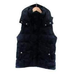 ナノユニバース nano universe ダウンベスト ジャケット ミドル丈 フード付き 迷彩柄 カモフラ柄 S 紺 ネイビー 黒 ブラック /HO24