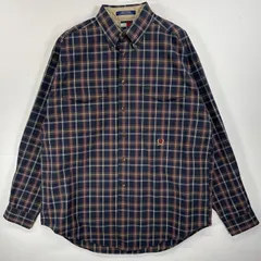 古着 90's/90年代 トミーヒルフィガー TOMMY HILFIGER 長袖シャツ ボタンダウンシャツ フラップポケ ワンポイント ロゴ 刺繍 L  ブラウン系 チェック メンズ