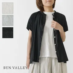 ＊【新品】【SUN VALLEY サンバレー】40ボイル 日本製品染 スタンドカラー ブラウス (SK5001256)レディース 春 夏 半袖 前開 羽織 シアー 透け感 無地 黒 ナチュラル 服 おしゃれ コーデ ナチュランド 30代 40代 50代 60代